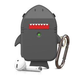 For Airpods 1 / 2 Anti-fall Shark Shape Silikon Øretelefon Beskyttende EtUi Med Karabinkrok (grå)