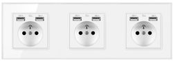 Barsinfi Eu Krystal glaspanel 3 række socket 16a tysk stikkontakt med 6 Usb 21,7*60,6*45,2 mm White