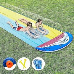 Kaksinkertainen uima-altaan puhallettava liukumäkimatto, jossa on 2 boogie-lautaa lapsille ja aikuisille ulkopuutarhan vesileikkiin, Boogie-lauta (...