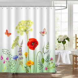 Blomster dusj gardin 180 x 180 cm hage floral sommerfugl bad gardin muggbestandig polyester stoff dusj gardin