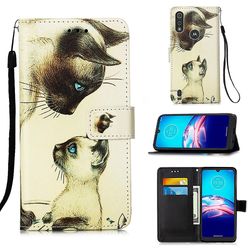 Foxdock Kompatibel med Motorola Moto E6s 2020 Case Læder Flip Wallet Cover med kort slotholder kickstand mønster - to katte