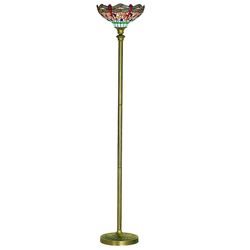 Searchlight Lighting Guldsmed 1 lys gulv lampe antikke messing, Tiffany Glas, Rød, Blå, E27