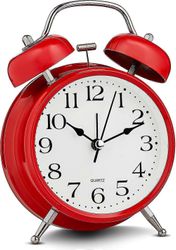 Punainen analoginen herätyskello Erittäin äänekäs kaksoiskellot retro valkoinen hiljainen tikittävä kvartsiakku toimii taustavalolla, koristeelline...