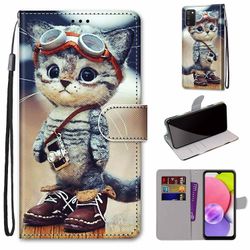 Foxdock Sag til Samsung Galaxy A03s Creative Pattern Tui magnetisk kort holder tegnebog - Kitten