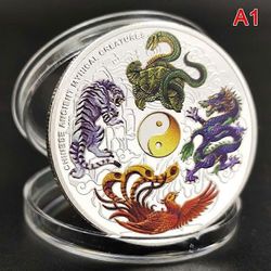 unbrand Hopeakolikko Sian vuosi Lohikäärme Tiikeri Kani Apina Käärme Eläin Kopiokolikot Four Great Beasts