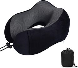 Linkrunning Rejsepude, nakkepude i memoryskum til rejser eller flyrejser, ergonomisk designet nakkestøttepude sort 30*22*14*10CM
