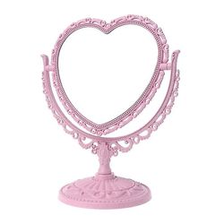 Suren Hjerteformet makeup spejl, roterende stativ, Tabel Compact Kommode Pink