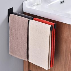 New Porta Asciugamani Quadrato In Acciaio Inossidabile Con Due Bracci, Portasciugamani Da Parete Per Bagno E Cucina Nero Opaco 39 Cm sølv