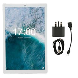 10 tommer tablet 3 og 64g hukommelse 6000mAh batteri Octa Core 128GB Udvid tablet med 3G-netværk og Wifi til Android 11 Silver UK Plug