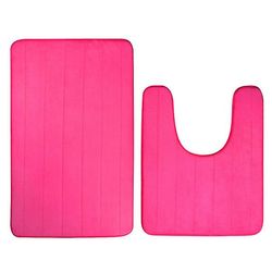 2pcs/set Skridsikker Hukommelse Skum Bad Tæppe + Vaskbar Toilet Mat Sæt Vand absorption til Home Pink
