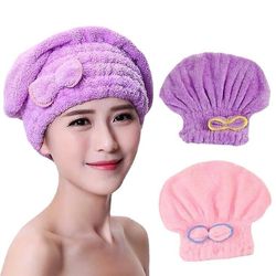 Hår tørring håndklæde cap Bowknot Wrap håndklæde badehætte til hurtig tørring hår Lilla