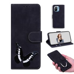 Etui til Xiaomi Mi 11 Butterfly Cover Premium læder magnetisk- pink Sort
