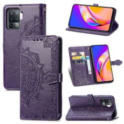 Etui til Oppo A94 4g Cover Læder Tegnebog Cover Emboss Mandala Magnetisk Flip Beskyttelse Stødsikker - Violet