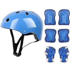 7 Kpl Lasten Suojavarusteet Sarja RullaluistinKypärä Kyynärpää Ranne Polvisuoja Rullalauta Pyöräily Luistelu skootteri sininen