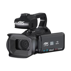 4K videoopptaker kamera 64MP videokamera for Stream Roter 4,0 tommers berøringsskjerm profesjonelt digitalkamera Svart