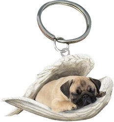 2 stk Angel Sleeping Dog Akryl nøkkelringer Anheng Hjem Dekorasjon Ornamenter Skrivesaker Gaver Pug