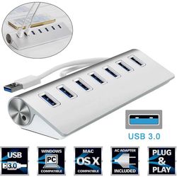 7-port aluminium usb 3.0 hub 5 gbps høyhastighets strømadapter for pc laptop Mac Ny 7-porters USB 3.0-HUB