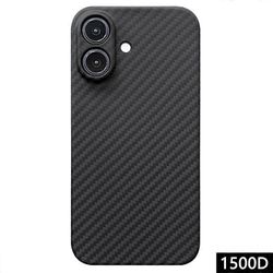 IPhone 16 -kotelolle 1500D karkea rakenne aramidikuituinen puhelimen kansi tarkka leikkaus - musta
