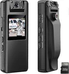 Boblov A22 32gb runkokamera, 1080p HD bodycam OLED-näytöllä toistoon, 180 pyörivä linssi, portti-yvan