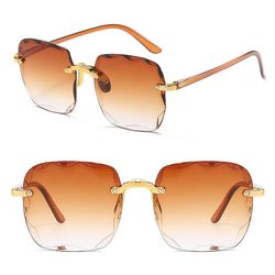 Varychmoo Kvinders Square Rimless solbriller Uv400 Gradient Lens overdimensionerede briller Gradient Brown