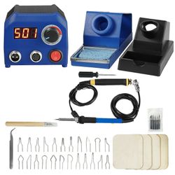 Succebuy Puulämmitteinen sarja, 250 ~ 700C säädettävä lämpötila näytöllä, kaksoislähtöportti, jossa 2 pyrografiakynää, 23 lankakärkeä, 5 kiinteän p...