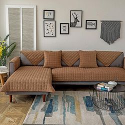 Tyk plys sofabetræk Europæisk Universal Sofa Håndklædebetræk Skridsikkert Sofabetræk Kaffe 90X240CM