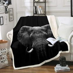 Kerota Elephant Fleece Throw Blanket D Elephant Print Sherpa Blanket for Kids Boys Adults Animal Theme Pehmo Blanket Wildlife Decor Fuzzy Blanket f...