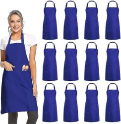 12 pakkausta tavalliset ruokalappuesiliinat, joissa on 2 taskua - Musta Unisex Commercial Apron Bulk A Sininen
