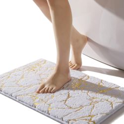 Wjiaer Marmor Baderom Teppe Hvit Og Gull Dekor Baderom Tepper Non Slip Badematte Super absorberende Microfiber Plysj Bathmat Machine Vaskbar gulv T...