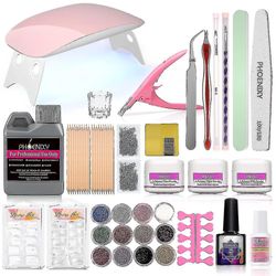 Akrylpulverset med UV-LED-lampa Spikförlängningssats Nagelspetsar Alla kompatiblamanikyrverktyg Borstsats Compatiblenails Nail Art Tools Kit