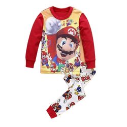 Manchalk Super Mario Pyjamas Sæt til børn Drenge Piger, Tegneserie Print T-shirt Bukser Outfits Nattøj A 5-6 Years