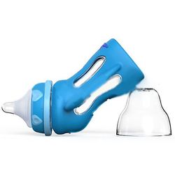 Yunshu Glas sutteflaske brystlignende sut med temperaturfølsomt beskyttelsesdæksel blå 180ml