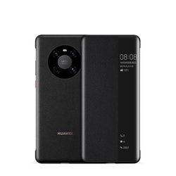 Kikimall Læderetui til Huawei Mate 40 Pro Pro+ 40e Smart View Flip Cover Sort Mate 40 or 40E