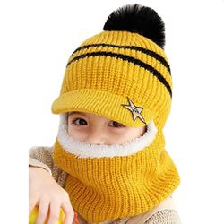 Varychmoo Vinter Varm Kids Balaclava Cap Tørklæde Drenge Fleece Caps Pom Ski Hue Hatte Gul