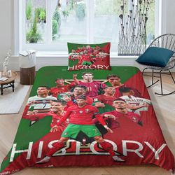 Kerota Cristiano Ronaldo pussilakanavuodevaatteet Yhden mikrokuituinen jalkapallotähden peitto vetoketjulla + yhteensopivat tyynyliinat Single135x2...