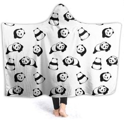 Söpö panda hupullinen peitto pehmeä pehmo puettava huopa lämmin hupullinen kylpytakki poncho viitta kääre kylpytakki sohva makuuheitto flanellivuod...