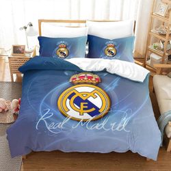 Kerota Real Madrid Logo 3 3D-pussilakana, polycotton-vuodevaatteet, helppohoitoiset painetut pussilakanat tyynyliinoilla, kuuluisa jalkapallojoukku...