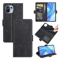 Gangxun Kompatibel med Xiaomi Mi 11 Lite Case Læder tegnebog Magnetisk Flip Folio Stand View Cover Sort
