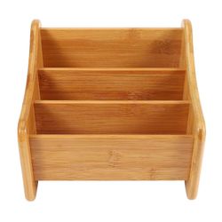 Wood Desk Organizer Bamboo kaukosäätimen pidikkeen säilytyssäiliö, jossa on 3 lokeroa kynäkynälle Puun väri