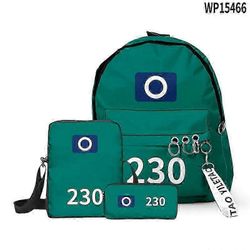 3PC Squid Season 2 Survival Game Reppu Kolmiosainen reppusarja pojille ja tytöille 230 Only backpack