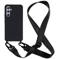 Yhteensopiva Samsung Galaxy A54 5G pehmeän TPU-kotelon kanssa mattapintainen puhelinsuoja leveällä kaulanauhalla Musta