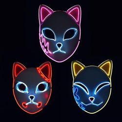 Aiyuego Demon Slayer Led Mask Fox Face Cosplay Glowing Mask Japansk Anime Demon Slayer Cosplay Masquerade Party Gul 1Pc
