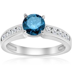 Pompeii3 1 1/2 ct Blue Diamond Engagement Ring 14K White Gold Channel Set 8