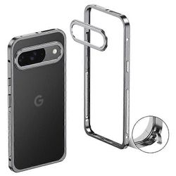 Yhteensopiva Google Pixel 9 / 9 Pro -puskurikoteloiden kanssa Metallikehyksen lämmönpoistosuoja linssinsuojalla Harmaa