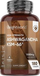 WeightWorld Ashwagandha KSM-66 1500mg - 180 vegaanista tablettia (6 kuukautta) - 1 päivässä