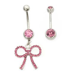 BodyJewelryOnline Navle ring pakke med 2 med flere perle bue design og grundlæggende med cz 14g Pink