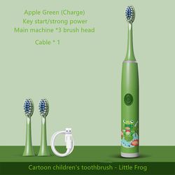 Børn Elektrisk tandbørste Blød børste 3-12 år Gammel Baby Smart Opladning Vandtæt tandbørste Oral rengøring Apple Green