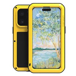 LOVE MEI iPhone 16 Pro Max -kotelolle karkaistu lasi näytönsuoja metalli + silikoni puhelimen kansi Monivärinen Yellow