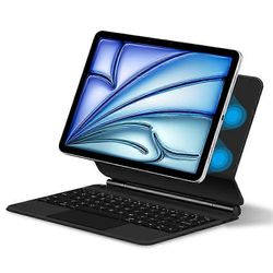 Yhteensopiva iPad Air 11 (2024) (M2) magneettisen kelluvan Bluetooth-näppäimistön + nahkaisen tablettikotelon kanssa Musta