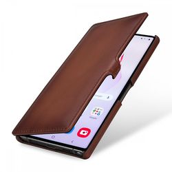 Stilgut Sag for Samsung Galaxy Note 10 Bog Type Brown i ægte læder med klip